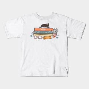 Book and cat World Book Day for Book Lovers Library Reading Kids T-Shirt